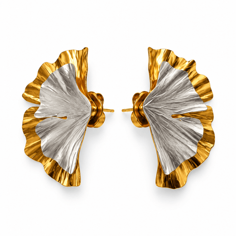 Double Palm Leaf Studs gold
