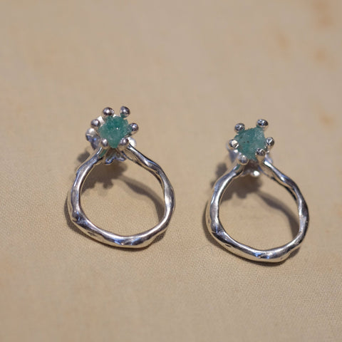 Emerald Curvas Unas Stud 2 in 1 Silver