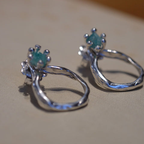 Emerald Curvas Unas Stud 2 in 1 Silver