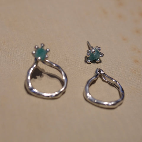 Emerald Curvas Unas Stud 2 in 1 Silver