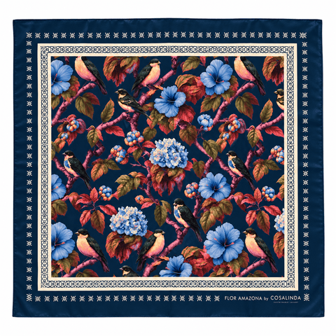 Foulard Birds/Hortencia Blue Flor Amazona by CosaLinda