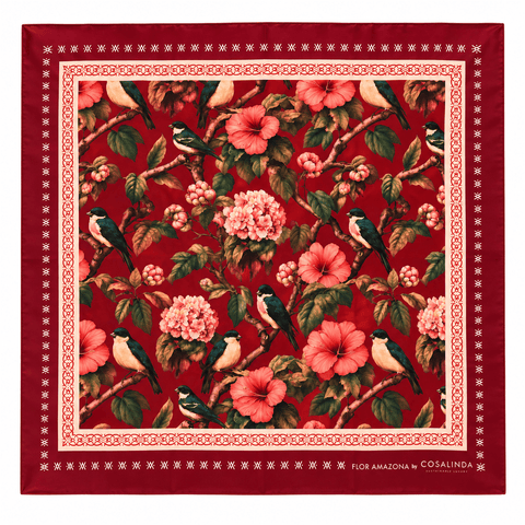 Foulard Birds/Hortencia Bordeaux Flor Amazona by CosaLinda