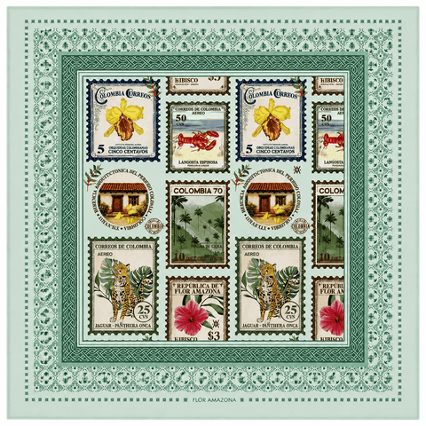 Foulard Estampillas Colombia Mint Flor Amazona by CosaLinda