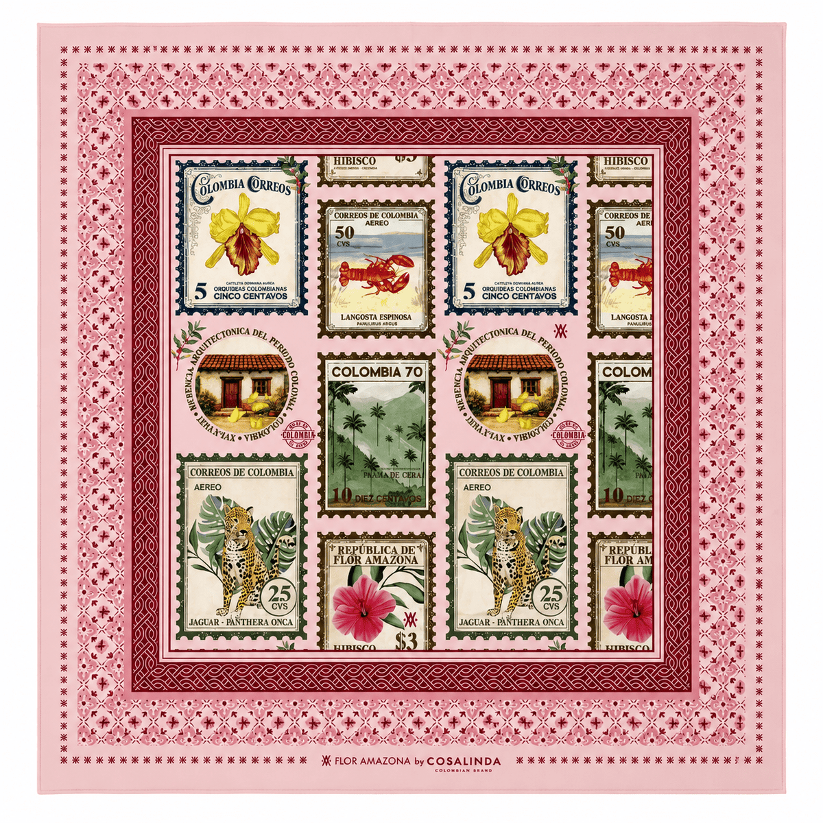 Foulard Estampillas Colombia Pink Flor Amazona by CosaLinda