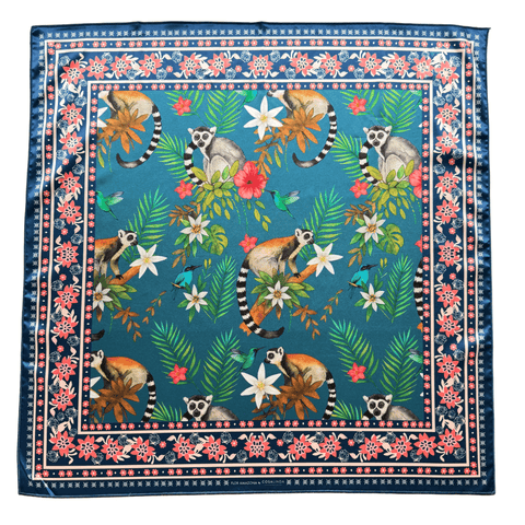 Grüner Foulard mit tropischem Lemuren-Motiv aus Polyester