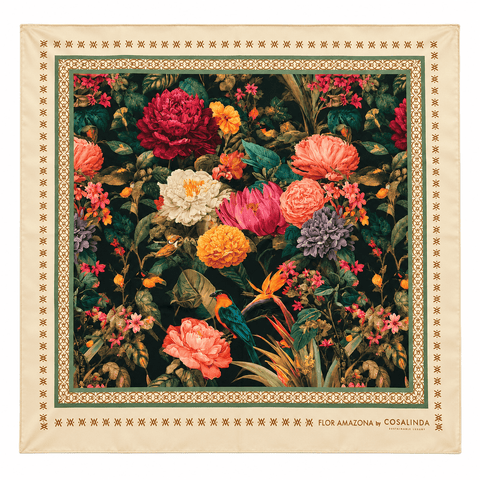 Foulard Selva Tropical Beige Flor Amazona by CosaLinda