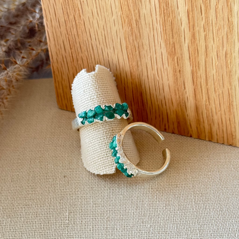 Ring Double Emerald (Adjustable) in Silver