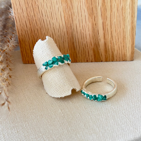 Ring Double Emerald (Adjustable) in Silver