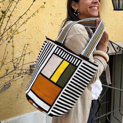 Lineas B&W Tote Bag by Mama Tierra