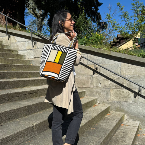 Lineas B&W Tote Bag by Mama Tierra