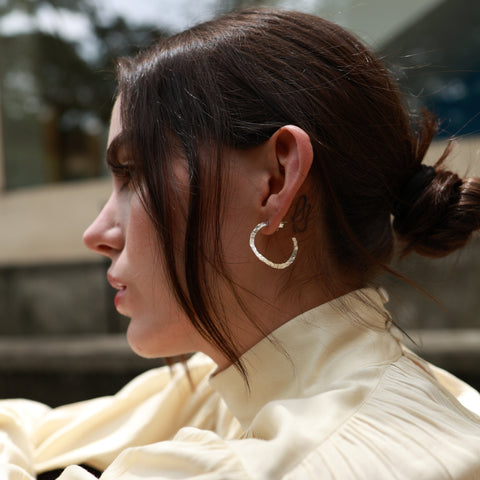 Medium Hammered Hoops Silver