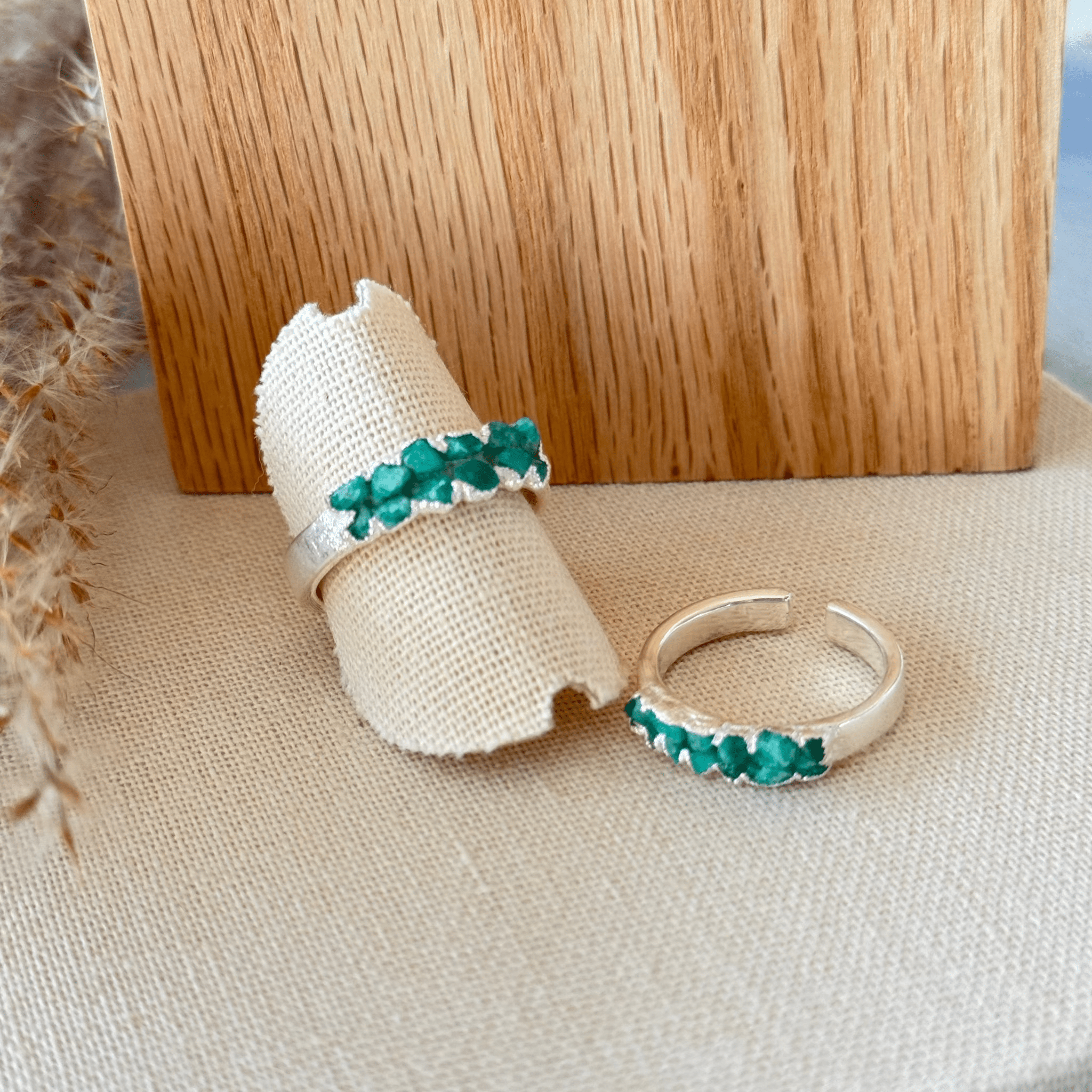 Ring Double Emerald in Silver