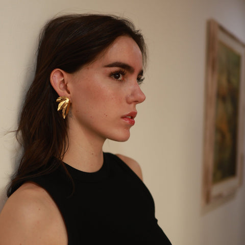 Triple Hoja Maxi Gold Earrings