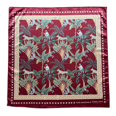 Foulard mit Leopardenmuster in Bordeaux, aus Polyester, handgefertigt