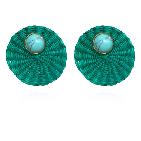 Earring Iraca Turquoise Studs in Emerald Blue