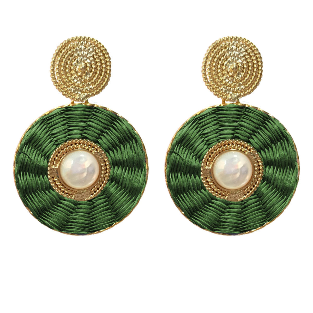 Ohrring Iraca Lucky Eye Pearl Earrings in Olive mit Perlmutt von Ana Carolina Valencia